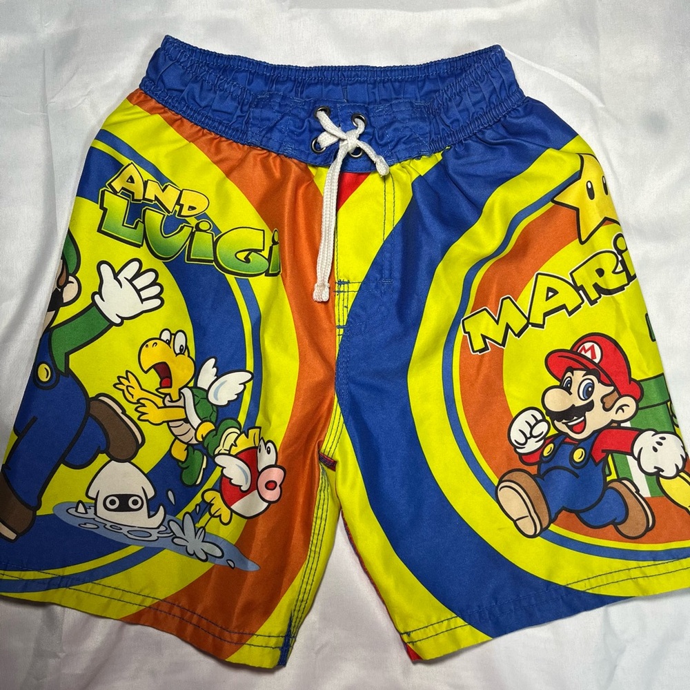Nintendo Super Mario Bros Swim Trunks Boys XS 4-5 Mario Luigi 2014 Lined